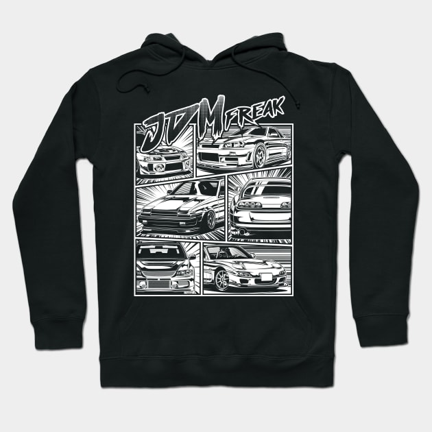 Manga Style of JDM Cars (White Print) Hoodie by idrdesign